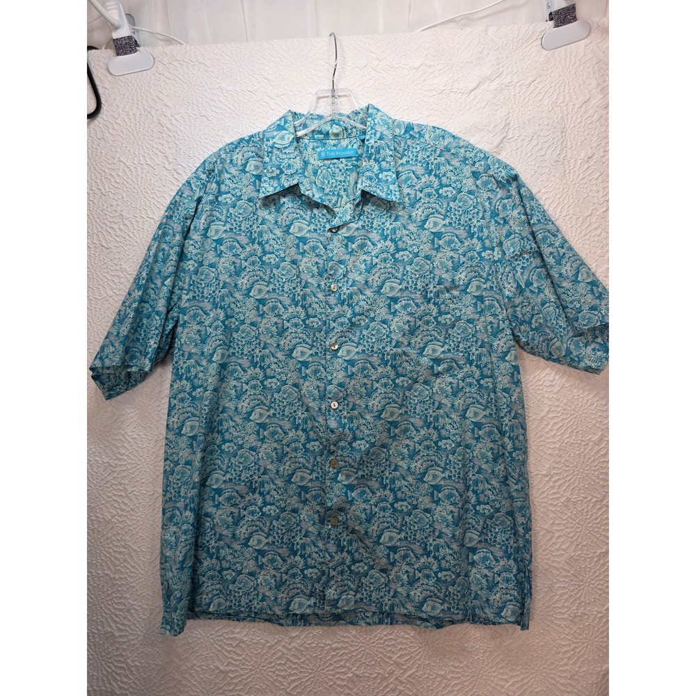 Tori Richard Hawaiian Shirt Mens XL Blue Coral Reef Fish Cotton Lawn Resort Good